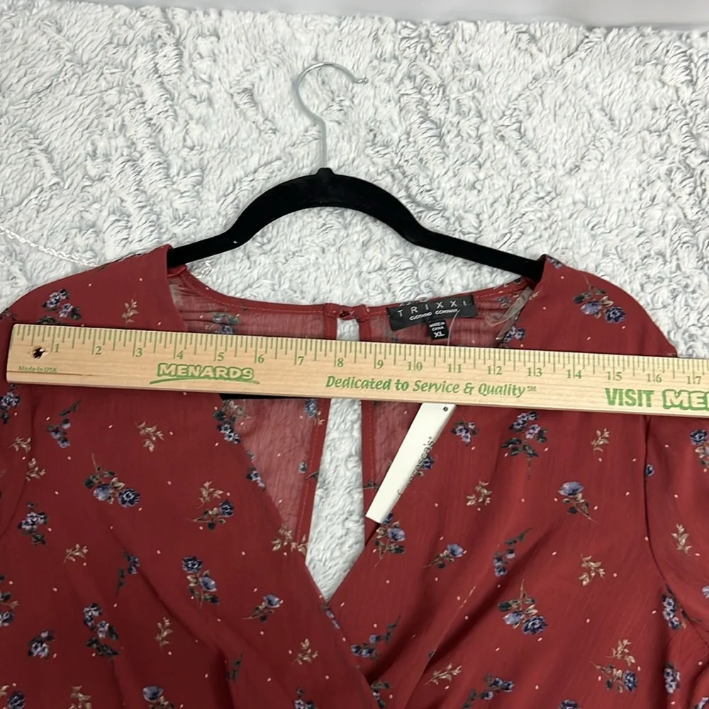 Trixxi Burgundy Long Sleeve Floral Dress XL - Picture 6 of 11